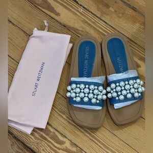 Stuart Weitzman Denim & Pearl Sandals
